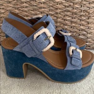 See by Chloe Rafia Denim Platform Sandal